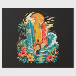 Hawaii Surfboard Wave Beach Surfer Vintage Wrapping Paper