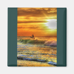 Hawaii Surfer at Sunset Vibrant Orange Magnet