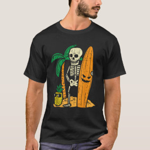 Hawaii Surfer Skeleton Cool Chill Halloween Beach T-Shirt