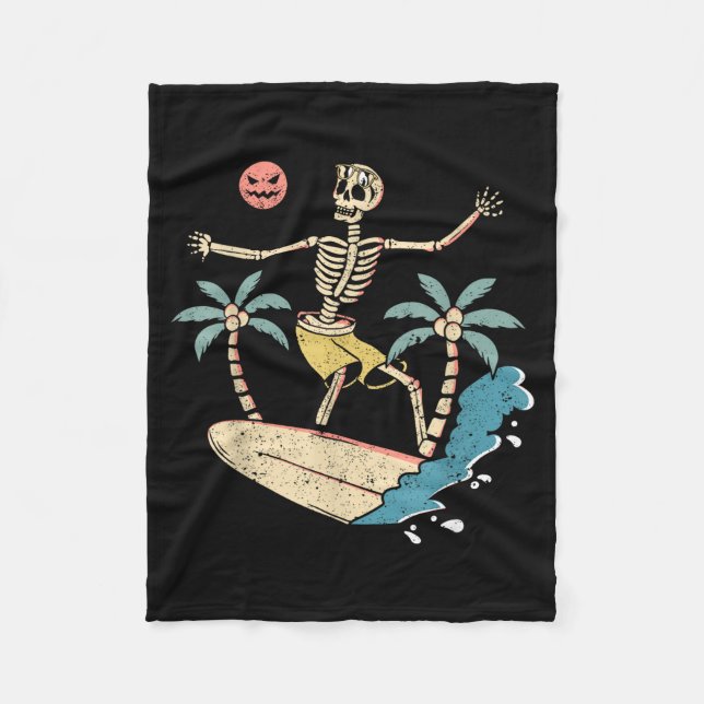 Hawaii Surfer Skeleton Halloween Beach Y Soky Surf Fleece Blanket (Front)