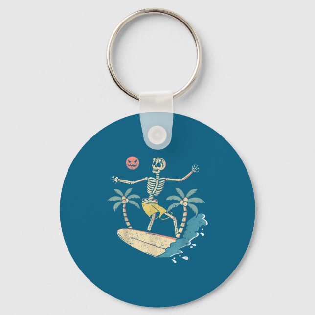 Hawaii Surfer Skeleton Halloween Beach Y Soky Surf Key Ring (Front)