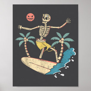 Hawaii Surfer Skeleton Halloween Beach Y Soky Surf Poster