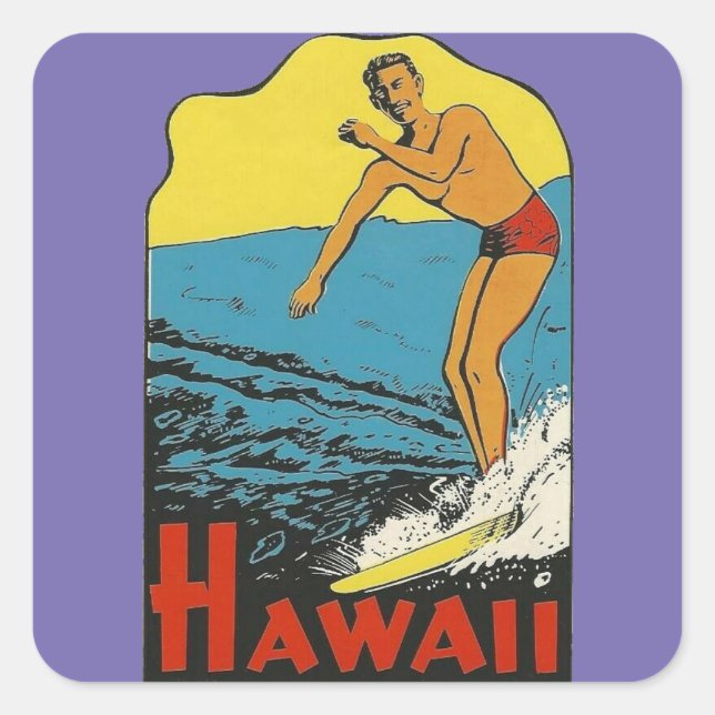 Hawaii Surfer - Vintage Style Travel  Stickers (Front)