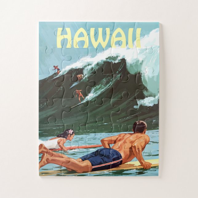 Hawaii, Surfers Waiting for a Big Wave, Jigsaw Puzzle (Vertical)