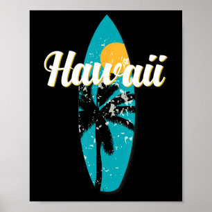 Hawaii Surfing Aloha Vintage Retro Surfboard Beach Poster