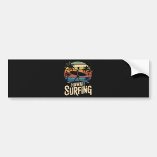 Hawaii Surfing Retro - Vintage Sunset Beach Surfer Bumper Sticker