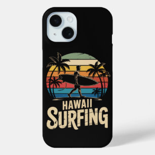 Hawaii Surfing Retro - Vintage Sunset Beach Surfer iPhone 15 Case