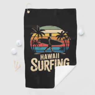 hawaii surfing retro - vintage sunset beach surfer golf towel