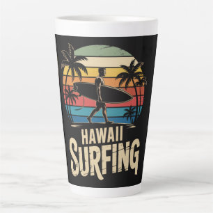 hawaii surfing retro - vintage sunset beach surfer latte mug
