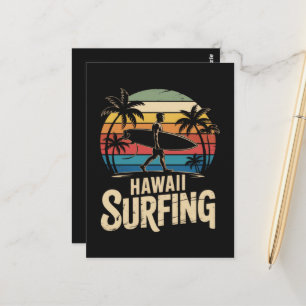 Hawaii Surfing Retro - Vintage Sunset Beach Surfer Postcard