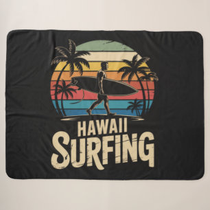 hawaii surfing retro - vintage sunset beach surfer sherpa blanket