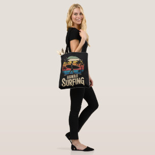 Hawaii Surfing Retro - Vintage Sunset Beach Surfer Tote Bag