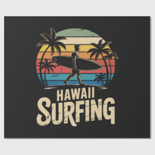 Hawaii Surfing Retro - Vintage Sunset Beach Surfer Wrapping Paper