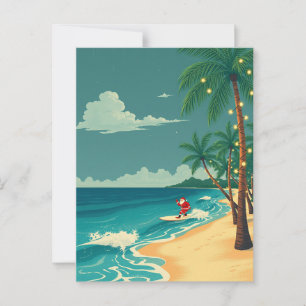 Hawaii Surfing Santa Tropical Beach Holiday Travel Postcard