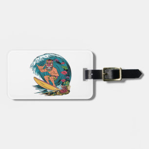 Hawaii surfing vintage colourful badge with man in luggage tag