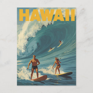 Hawaii Surfing Vintage Travel Postcard