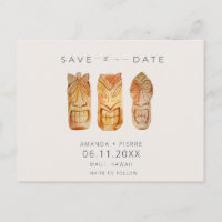 Hawaii Tiki Mask Wedding Save the Dates