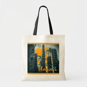 Hawaii tiki statues orange reusable bag