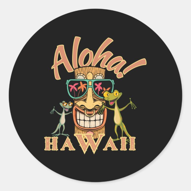 Hawaii Tiki With Two Funny Geckos Sticker  (Front)