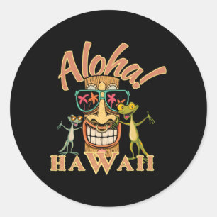 Hawaii Tiki With Two Funny Geckos Sticker
