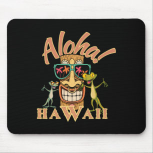 Hawaii Tiki With Two Funny Geckos Sticker  Mouse Pad