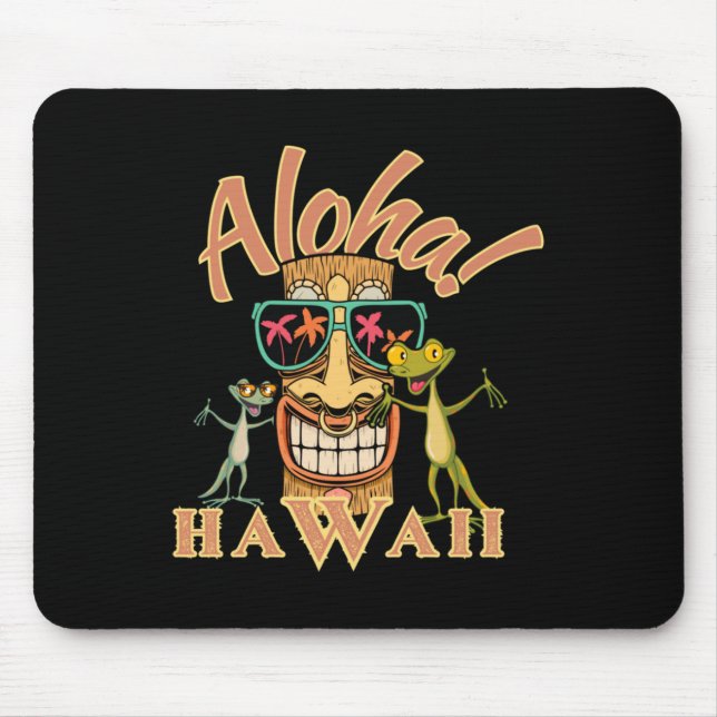 Hawaii Tiki With Two Funny Geckos Sticker  Mouse Pad (Front)