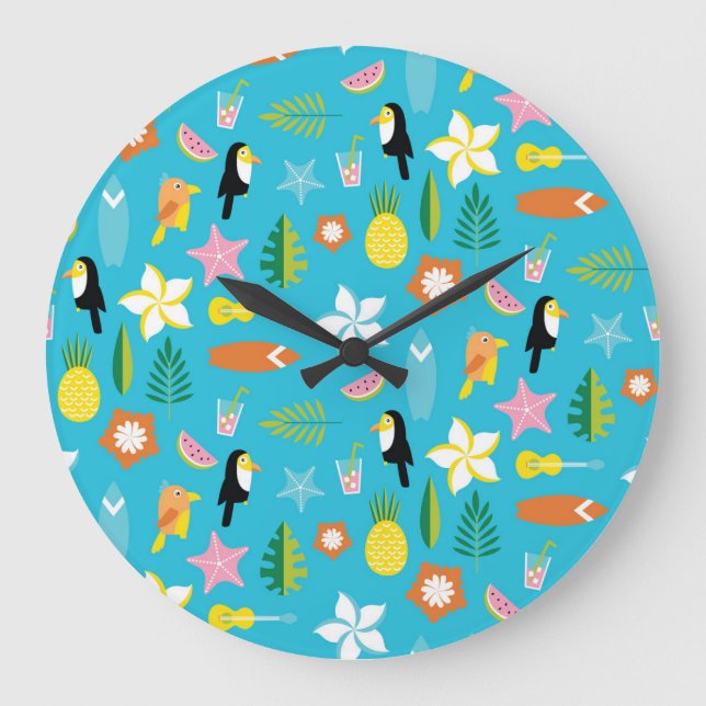 Hawaii Toucan Surf Vintage Large Clock (Front)