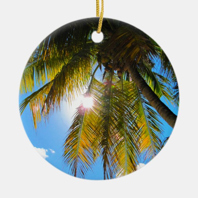 Hawaii Travel Palm Tree Ceramic Ornament (Front)