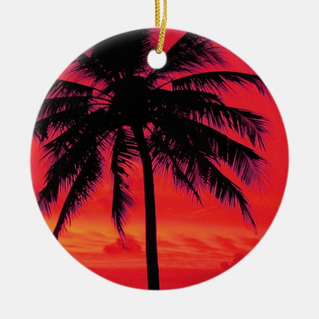 Hawaii Travel Palm Tree Ceramic Ornament (Front)