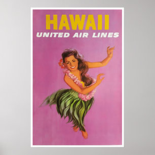Hawaii Travel Poster Art Hula Dancer United Print