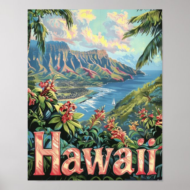Hawaii Travel Poster Art Print Poster (Front)