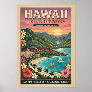 Hawaii Travel Poster - The Aloha State Paradise