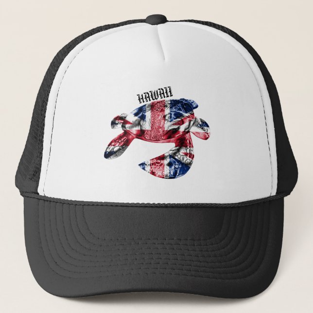Hawaii Tribal Honu HIFlag Trucker Hat (Front)