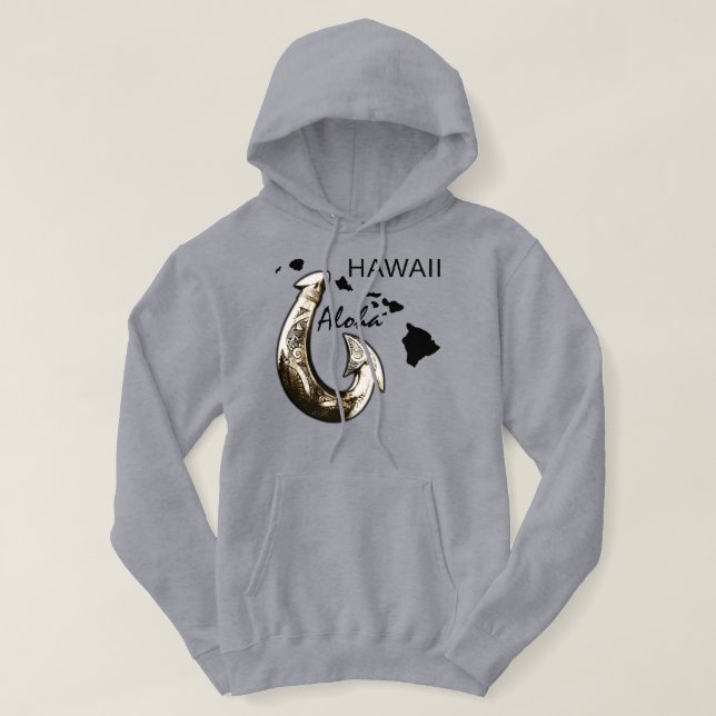 Hawaii Tribal Hook ALOHA HAWAII Hoodie (Design Front)