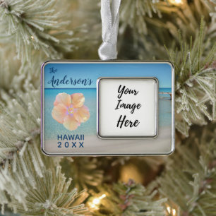 Hawaii Trip Beach Landscape Year Silver Plated Framed Ornament