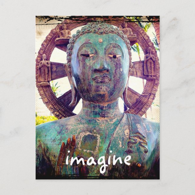 Hawaii Tropical Antique Buddha Imagine Script Postcard (Front)