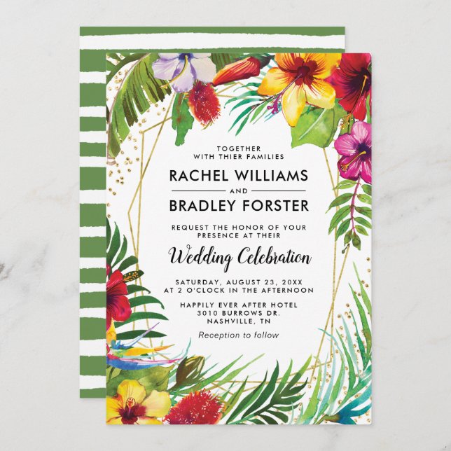 Hawaii Tropical Beach Floral Wedding Invitation (Front/Back)