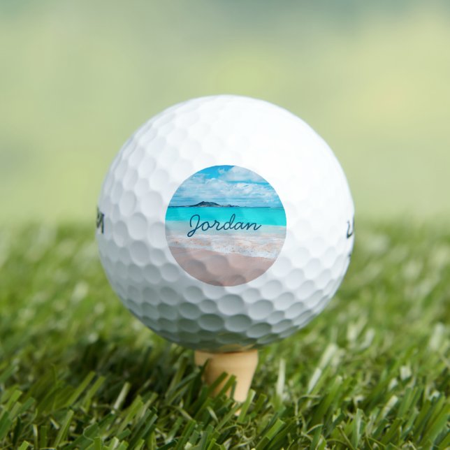 Hawaii Tropical Beach Photo Monogram Name Script Golf Balls (Insitu Tee)