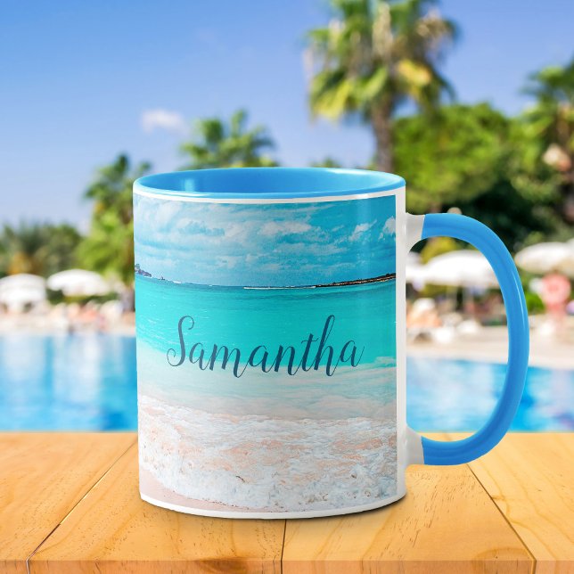 Hawaii tropical blue ocean sandy beach photo name mug (Creator Uploaded)