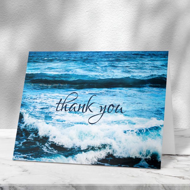 Hawaii tropical blue ocean waves photo script thank you card (Creator Uploaded)