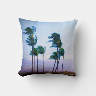 Hawaii tropical coastal palm trees purple mountain cushion
