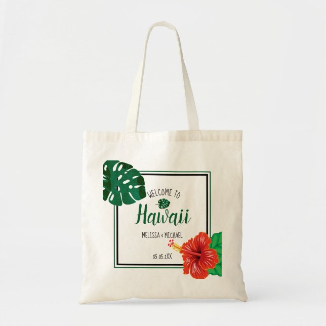 Hawaii Tropical Destination Wedding Welcome Tote Bag (Front)