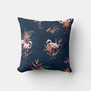 Hawaii Tropical Flamingo With Bird of Paradise Flo Cushion
