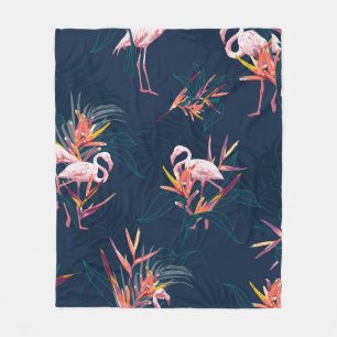 Hawaii Tropical Flamingo With Bird of Paradise Flo Fleece Blanket