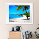 Hawaii Tropical Palm Tree Sand Photo On Beach Time Poster<br><div class="desc">“On beach time.” Rewind back to memories of lazy, tropical beach days whenever you gaze at this Hawaii vacation poster of a lone palm tree on a sandy, crescent beach, with clear turquoise blue skies and water. Great for any room in your house! You can easily personalise this poster wall...</div>