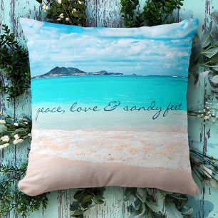 Hawaii Tropical Peace Love Sandy Feet Beach Photo Cushion