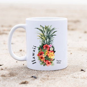 Hawaii Tropical Pineapple w/ Flowers, Family Name Coffee Mug