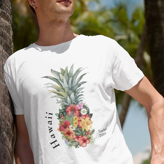 Hawaii Tropical Pineapple w/ Flowers, Family Name T-Shirt (Creator Uploaded)