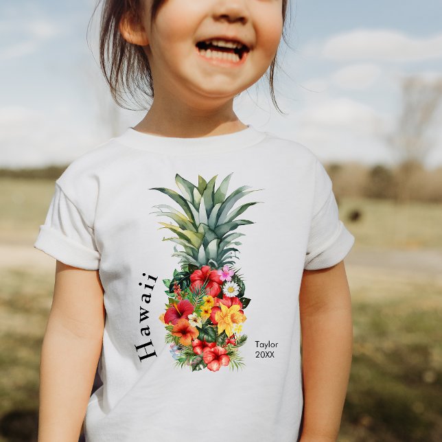 Hawaii Tropical Pineapple w/ Flowers, Family Name Toddler T-Shirt (Creator Uploaded)