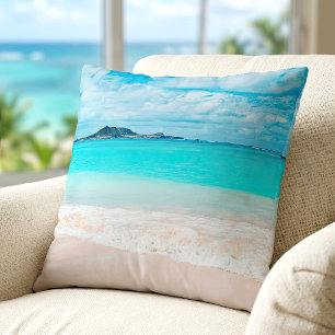 Hawaii Tropical Turquoise Ocean Sandy Beach Photo Cushion